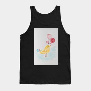 Little cute bird with balloons. Watercolor hand painted illustration for greeting card Tank Top